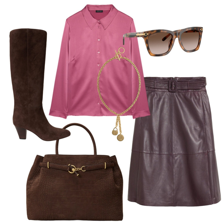 Outfit donna - Business woman. Stile Urban per Ufficio. Abbinamento con gonne, camicie, occhiali da sole, borse a mano, stivali, ciondoli.