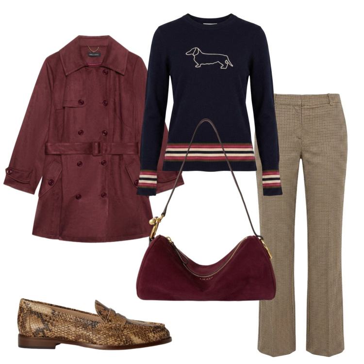 Outfit donna - Piogge in vista. Stile Urban per Tutti i giorni. Abbinamento con maglieria, pantaloni, trench, mocassini, borse a spalla.