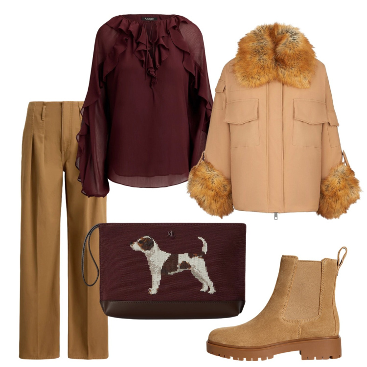 Outfit donna - Mostra in centro. Stile Sporty chic per Ufficio. Abbinamento con piumini, stivaletti, pantaloni, pochette, bluse.