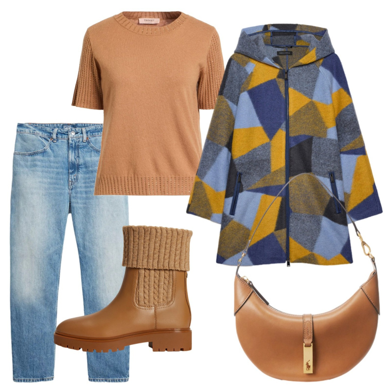 Outfit donna - Autunno in vista. Stile Urban per Ufficio. Abbinamento con pullovers, cappotti, borse a spalla, jeans, stivaletti chelsea.