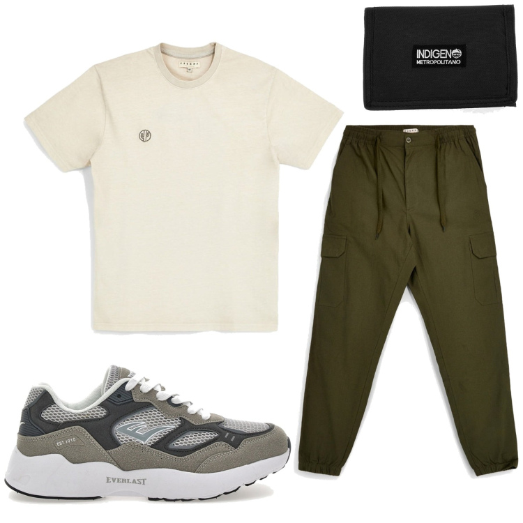 Outfit uomo - Total look #2466143. Stile Urban per Sport. Abbinamento con sneakers, portafogli, t-shirt, pantaloni cargo.