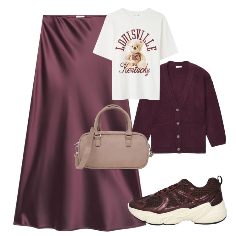 Outfit donna - Reality Is calling. Stile Trendy per Scuola/Università. Abbinamento con gonne lunghe, t-shirt, cardigans, sneakers, borse a tracolla.