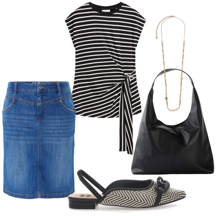 Outfit donna - Total look #2466150. Stile Trendy per Tutti i giorni. Abbinamento con maglieria, gonne, shopping bag, collane, ballerine.