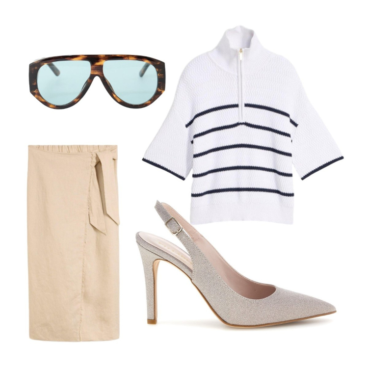 Outfit donna - Oggi mi vesto così. Stile Urban per Ufficio. Abbinamento con maglieria, gonne longuette, occhiali da sole, décolleté.