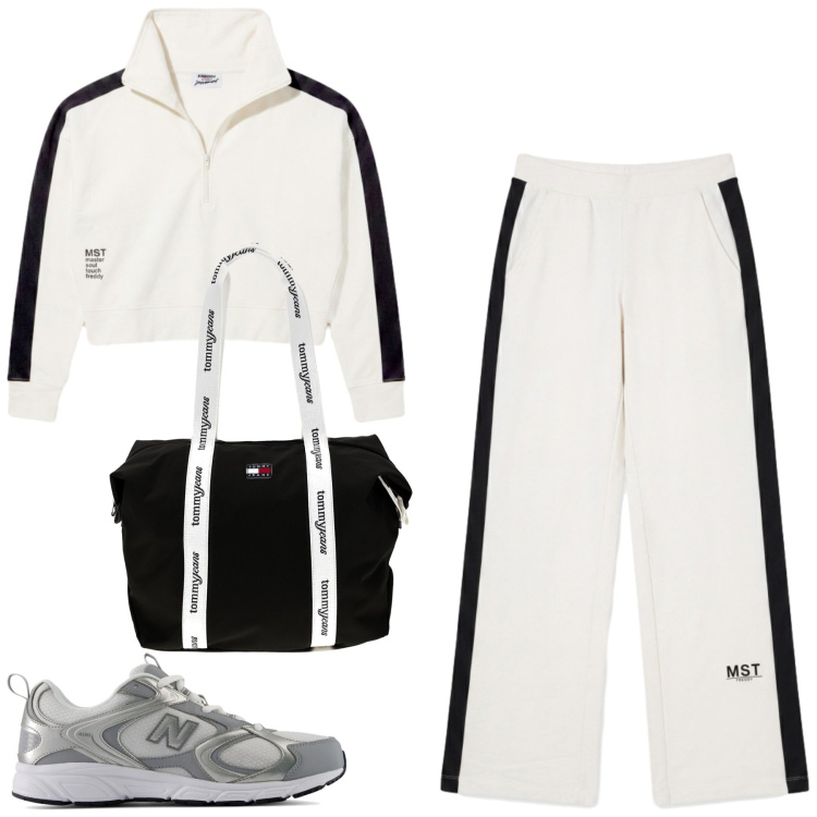 Outfit donna - Sportiva. Stile Casual per Tutti i giorni. Abbinamento con felpe, pantaloni, sneakers, shopping bag.