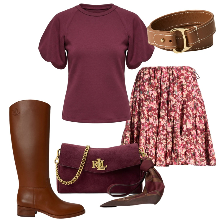 Outfit donna - Total look #2466184. Stile Romantica per Tutti i giorni. Abbinamento con minigonne, t-shirt, borse a tracolla, stivali, braccialetti.