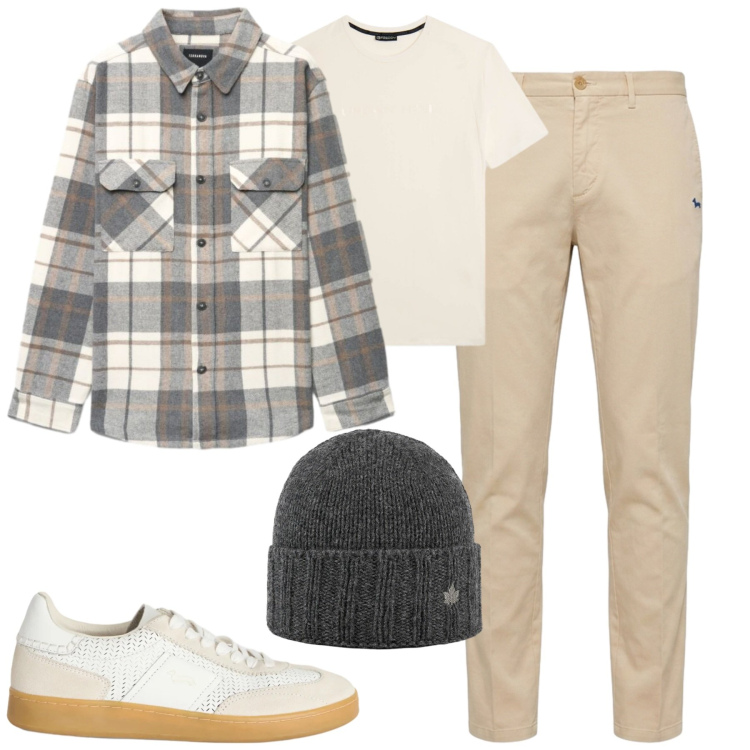 Outfit uomo - Weekend fuori porta. Stile Casual per Tutti i giorni. Abbinamento con sneakers, pantaloni chino, camicie, t-shirt, cappelli.