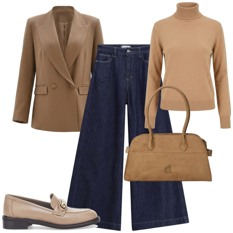 Outfit donna - City. Stile Casual chic per Tutti i giorni. Abbinamento con borse a spalla, blazer, pullovers, jeans, mocassini.