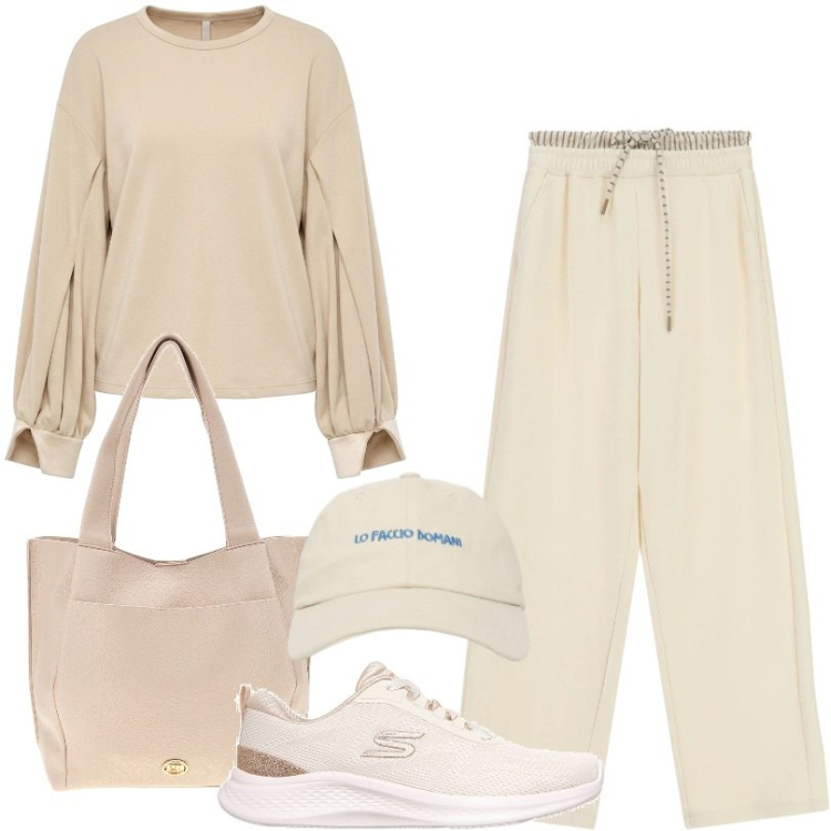 Outfit donna - Total look #2466252. Stile Urban per Sport. Abbinamento con cappelli con visiera, pantaloni, felpe, sneakers, borse a spalla.