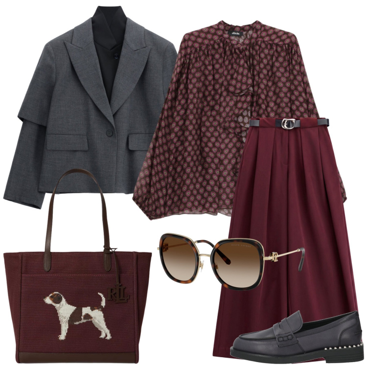 Outfit donna - Università. Stile Casual chic per Scuola/Università. Abbinamento con mocassini, pantaloni a palazzo, blazer, bluse, occhiali da sole, borse tote.