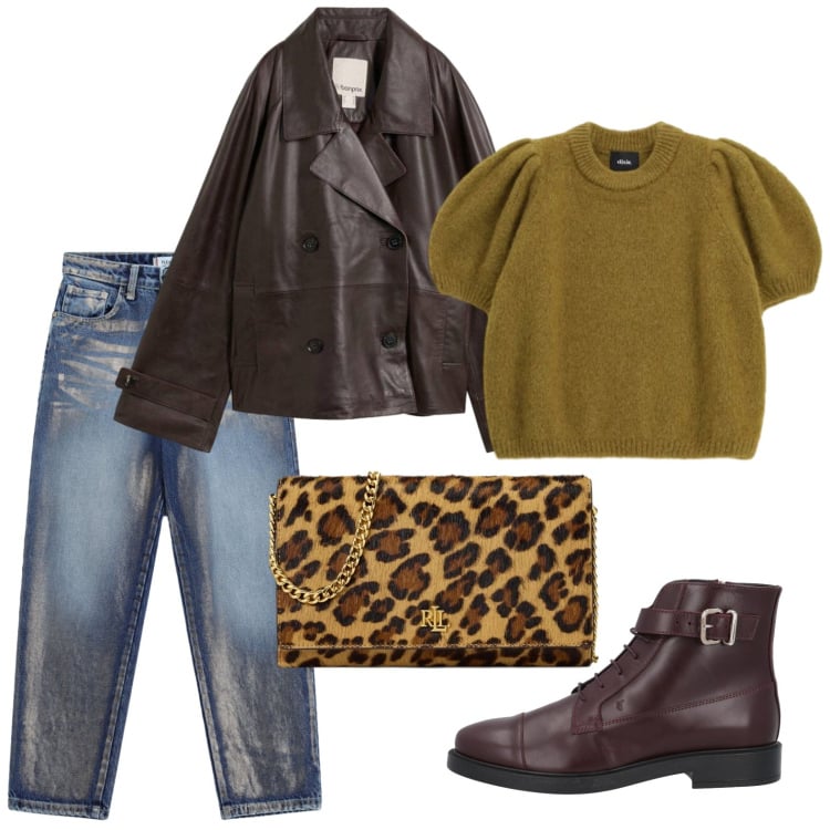 Outfit donna - Il caban in pelle. Stile Casual per Tutti i giorni. Abbinamento con stivaletti, caban, pullovers, jeans, borse a tracolla.