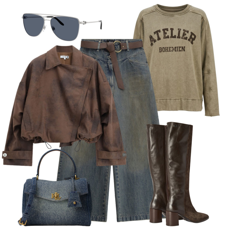 Outfit donna - Autunno urbano new look. Stile Urban per Tutti i giorni. Abbinamento con stivali, jeans boyfriend, felpe, bomber, borse a mano, occhiali da sole.