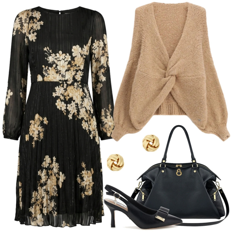 Outfit donna - L\'abito bon ton e le décolleté. Stile Bon Ton per Serata fuori. Abbinamento con cardigans, shopping bag, vestiti midi/longuette, orecchini, décolleté.