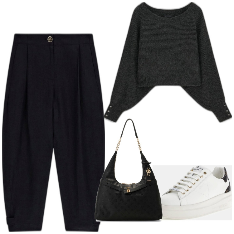 Outfit mujer - Casual chic #12143. Estilo Casual chic para Todos los días. Combinación con sneakers, pantalones, bolsos de hombro, prendas de punto.
