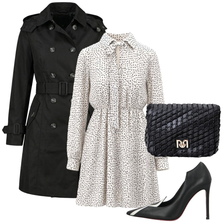 Outfit donna - Aperitivo in città. Stile Bon Ton per Serata fuori. Abbinamento con décolleté, vestiti corti, borse a tracolla, trench.
