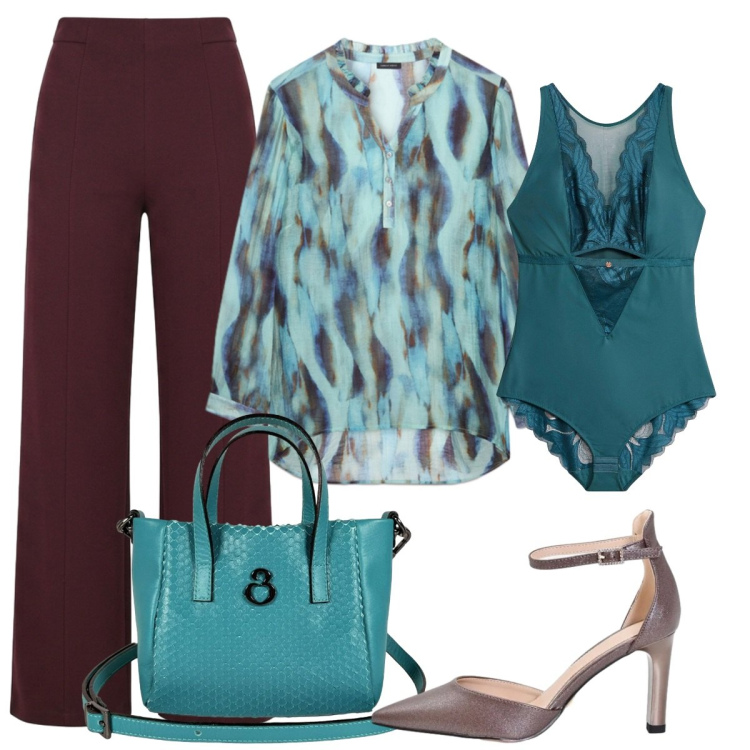 Outfit donna - Il mio rientro in ufficio. Stile Bon Ton per Ufficio. Abbinamento con body, décolleté, pantaloni, bluse, borse a mano.