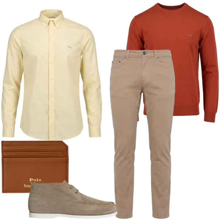 Outfit uomo - Total look #2466415. Stile Urban per Ufficio. Abbinamento con camicie, pantaloni, maglieria, portafogli, scarpe stringate.