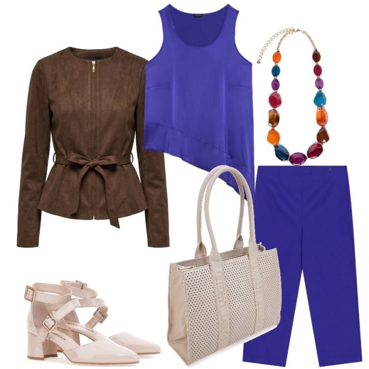 Outfit donna - Total look #2466426. Stile Casual chic per Tutti i giorni. Abbinamento con pantaloni capri, canottiere, collane, blazer, décolleté, borse a spalla.