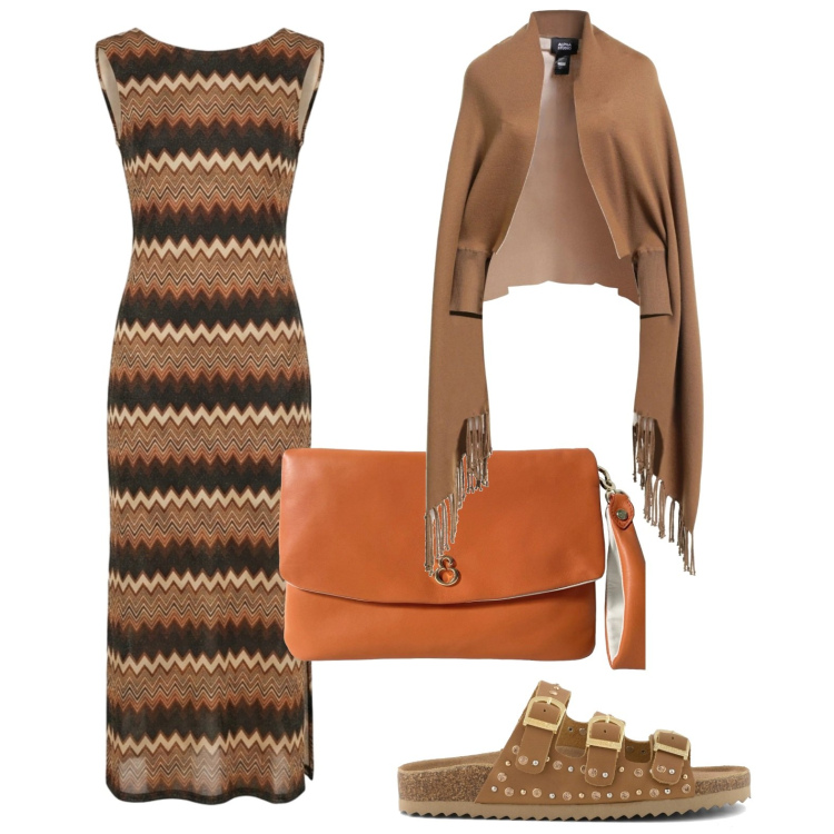 Outfit donna - In riva al mare. Stile Basic per Serata fuori. Abbinamento con cappe, pochette, vestiti lunghi, sandali.
