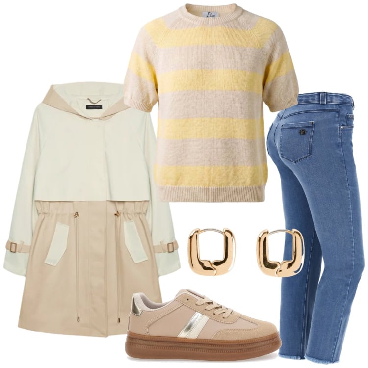 Outfit donna - Total look #2466428. Stile Minimal per Tutti i giorni. Abbinamento con orecchini, maglieria, jeans, cappotti, sneakers.