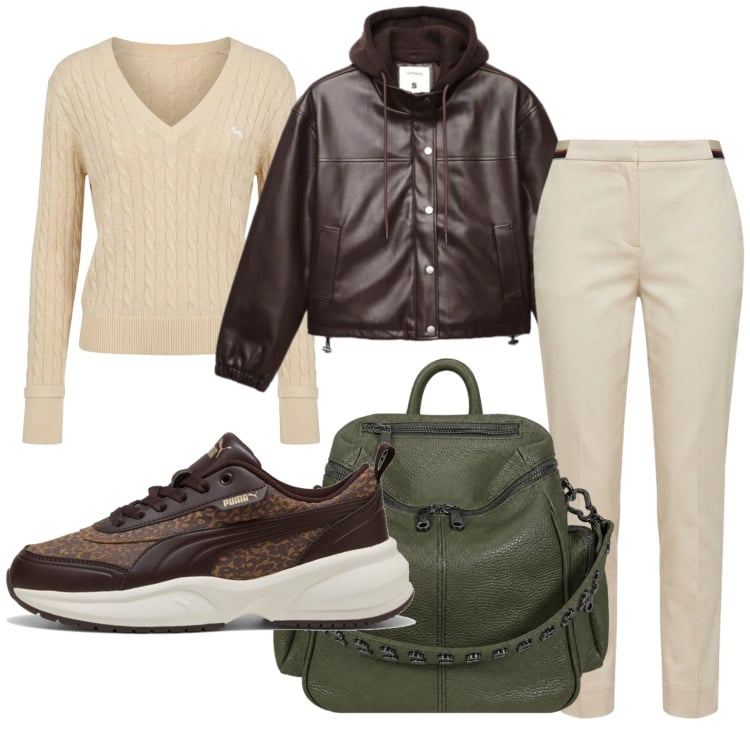 Outfit donna - Bag salvia. Stile Glamour per Tutti i giorni. Abbinamento con pullovers, pantaloni chino, bomber, zaini, sneakers.