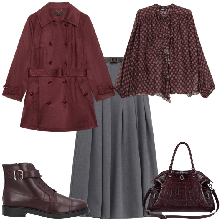 Outfit donna - Casual chic ufficio tempo libero. Stile Casual chic per Tutti i giorni. Abbinamento con stivaletti, bluse, gonne lunghe, trench, shopping bag.