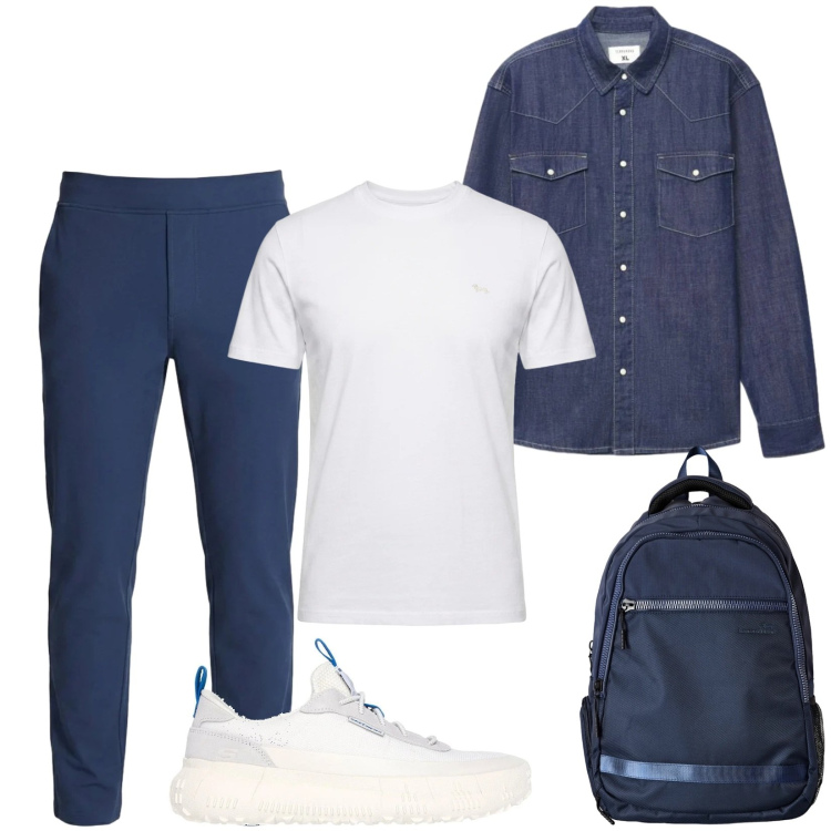 Outfit uomo - Total look #2466461. Stile Urban per Tutti i giorni. Abbinamento con borse sportive, t-shirt, camicie, sneakers, pantaloni.