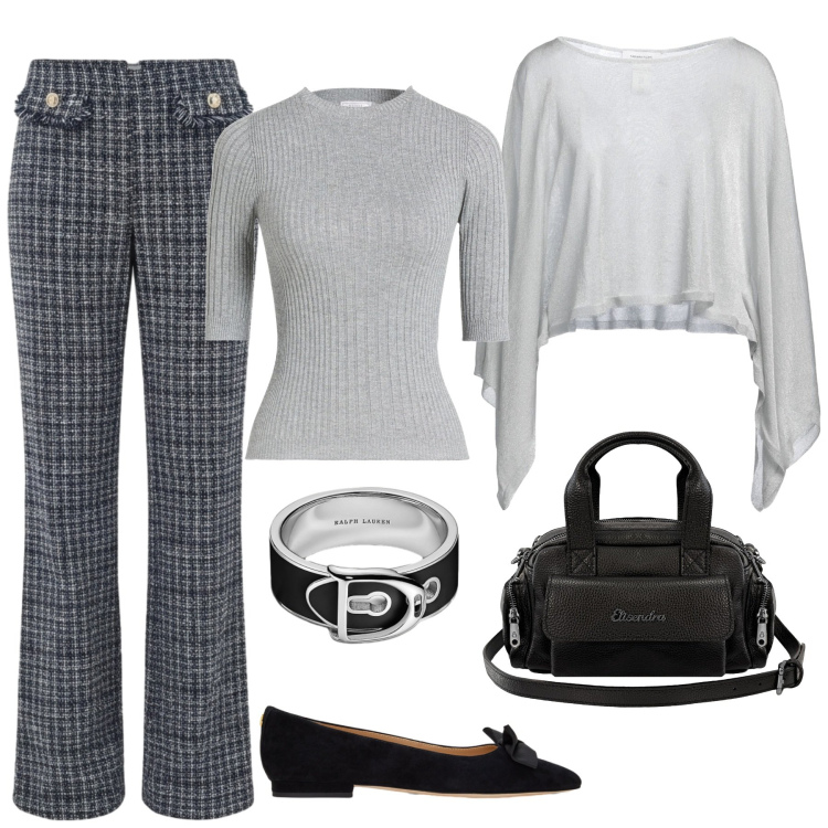 Outfit donna - Total look #2466470. Stile Glamour per Ufficio. Abbinamento con pullovers, pullovers, pantaloni, borse a mano, anelli, ballerine.