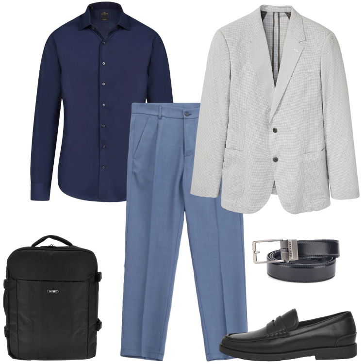 Outfit uomo - Total look #2466471. Stile Business/Elegante per Ufficio. Abbinamento con giacche, pantaloni, scarpe stringate, camicie, cinture, borse sportive.