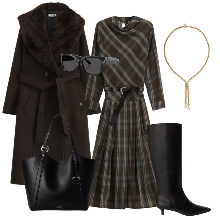 Outfit donna - Aspettando l’autunno. Stile Chic per Tutti i giorni. Abbinamento con vestiti asimmetrici, cappotti, stivali, occhiali da sole, borse tote, collane.