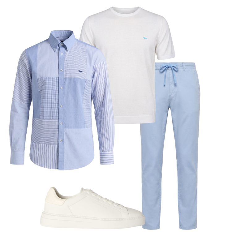 Outfit uomo - Coda d\'estate. Stile Casual per Tutti i giorni. Abbinamento con pantaloni, t-shirt, camicie, sneakers.