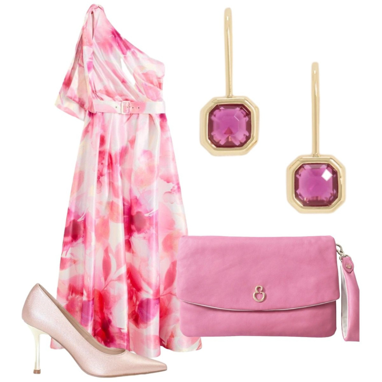 Outfit donna - Cerimonia. Stile Bon Ton per Cerimonia. Abbinamento con vestiti asimmetrici, décolleté, pochette, orecchini.