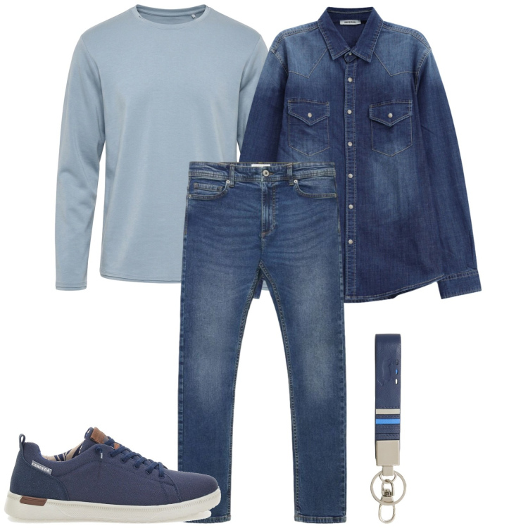 Outfit uomo - Total look #2466500. Stile Casual per Tutti i giorni. Abbinamento con portachiavi, camicie, felpe, jeans skinny, scarpe stringate.