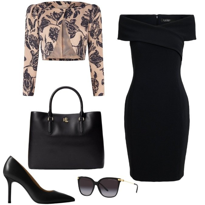 Outfit donna - Total look #2466521. Stile Chic per Ufficio. Abbinamento con bolero, vestiti midi/longuette, occhiali da sole, borse a mano, décolleté.
