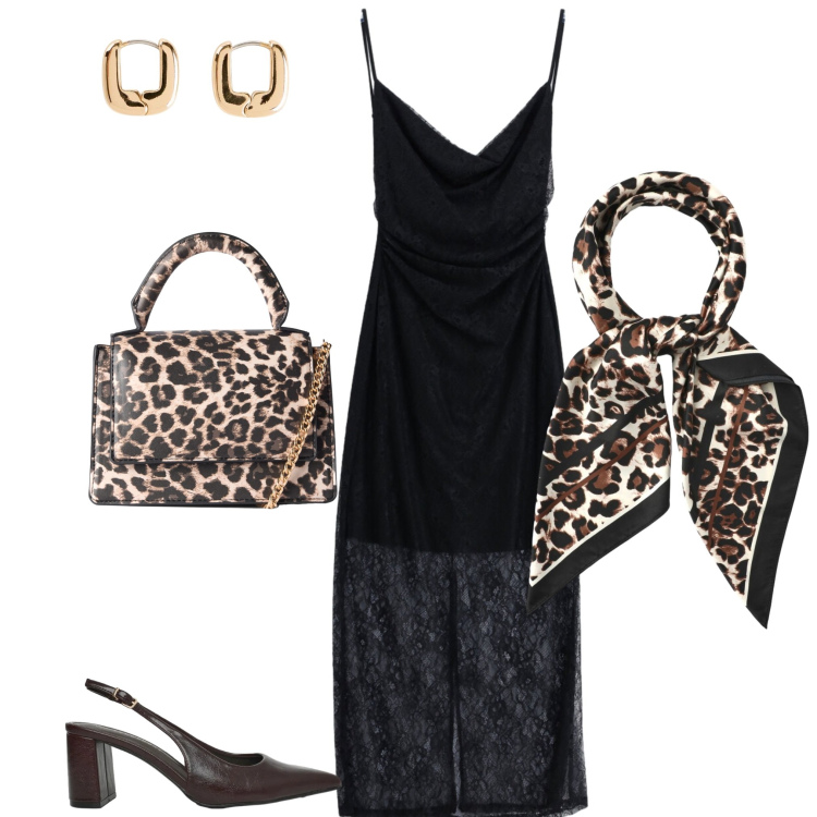 Outfit donna - Total look #2466522. Abbinamento con orecchini, borse a tracolla, foulard, décolleté, vestiti midi/longuette.