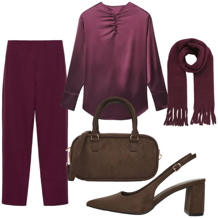 Outfit donna - Reality is calling. Stile Glamour per Tutti i giorni. Abbinamento con borse a tracolla, décolleté, bluse, pantaloni, sciarpe.