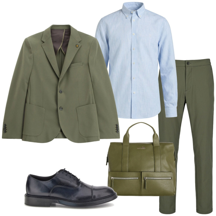 Outfit uomo - Total look #2466567. Stile Business/Elegante per Ufficio. Abbinamento con borse sportive, camicie, giacche, pantaloni, scarpe stringate.