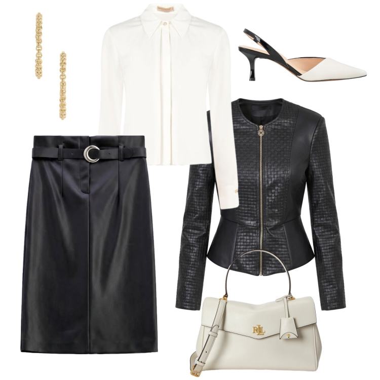 Outfit donna - Total business look. Stile Glamour per Ufficio. Abbinamento con décolleté, gonne longuette, giacche, camicie, borse a mano, orecchini.