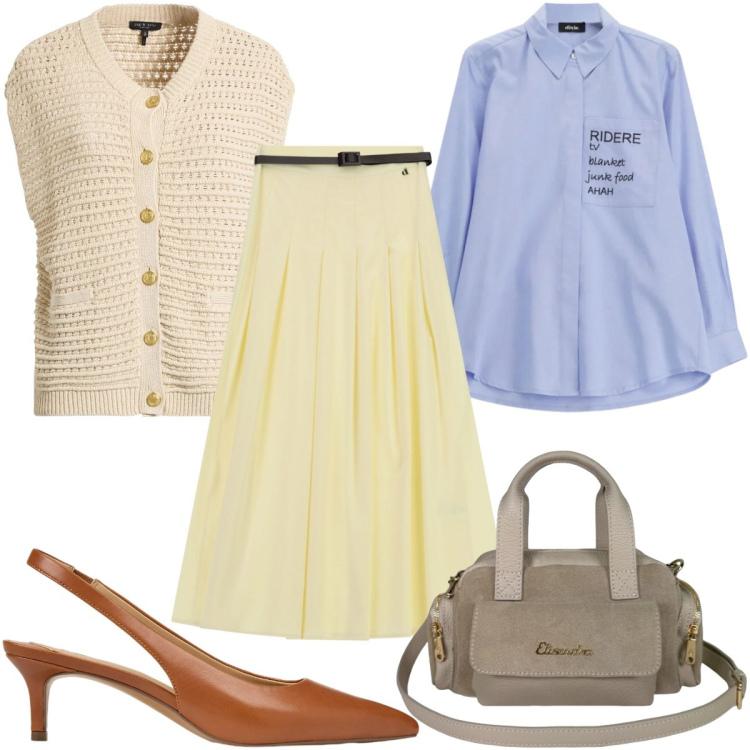 Outfit donna - Avorio a settembre - longuette. Stile Trendy per Tutti i giorni. Abbinamento con cardigans, gonne lunghe, camicie, borse a mano, décolleté.