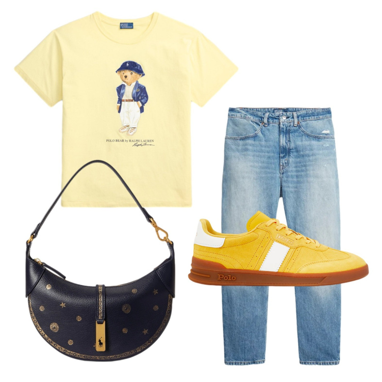 Outfit donna - Stamattina di corsa. Stile Basic per Tutti i giorni. Abbinamento con borse a spalla, sneakers, jeans, t-shirt.