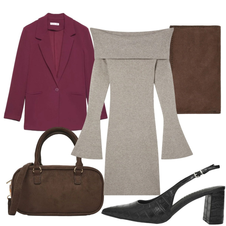 Outfit donna - Reality is calling : blazer bordeaux. Stile Trendy per Tutti i giorni. Abbinamento con portafogli, vestiti corti, borse a tracolla, décolleté, blazer.