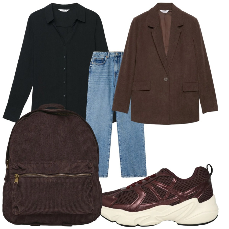 Outfit donna - Reality is calling : a scuola. Stile Casual per Scuola/Università. Abbinamento con jeans dritti, camicie, sneakers, blazer, zaini.