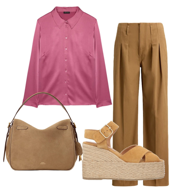 Outfit donna - Total look #2466658. Stile 70s per Ufficio. Abbinamento con espadrillas, camicie, pantaloni, borse a mano.