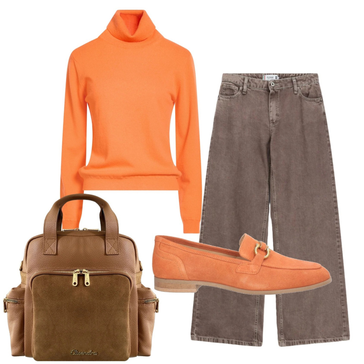 Outfit donna - Total look #2466660. Stile 70s per Ufficio. Abbinamento con maglieria, mocassini, jeans dritti, zaini.