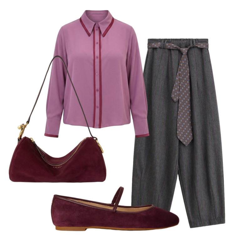 Outfit donna - Total look #2466662. Stile Vintage retrò per Ufficio. Abbinamento con pantaloni, camicie, ballerine, borse a spalla.