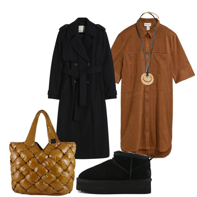 Outfit donna - In città. Stile Bon Ton per Tutti i giorni. Abbinamento con trench, vestiti chemisier, ciondoli, borse tote, stivaletti.