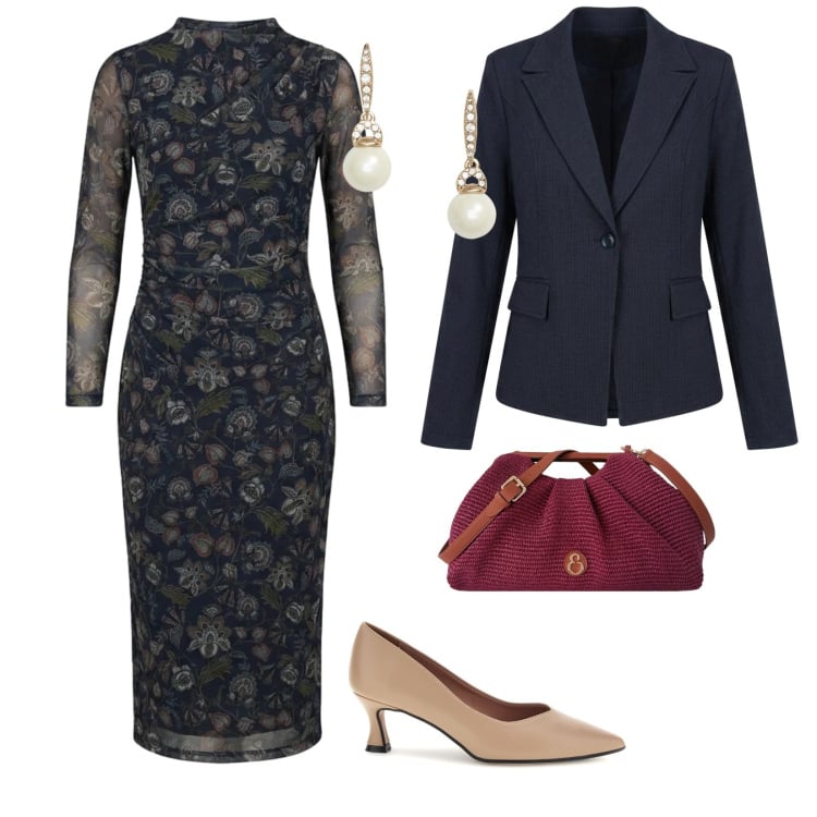Outfit donna - Invito speciale. per Cerimonia. Abbinamento con clutch, vestiti midi/longuette, blazer, orecchini, décolleté.