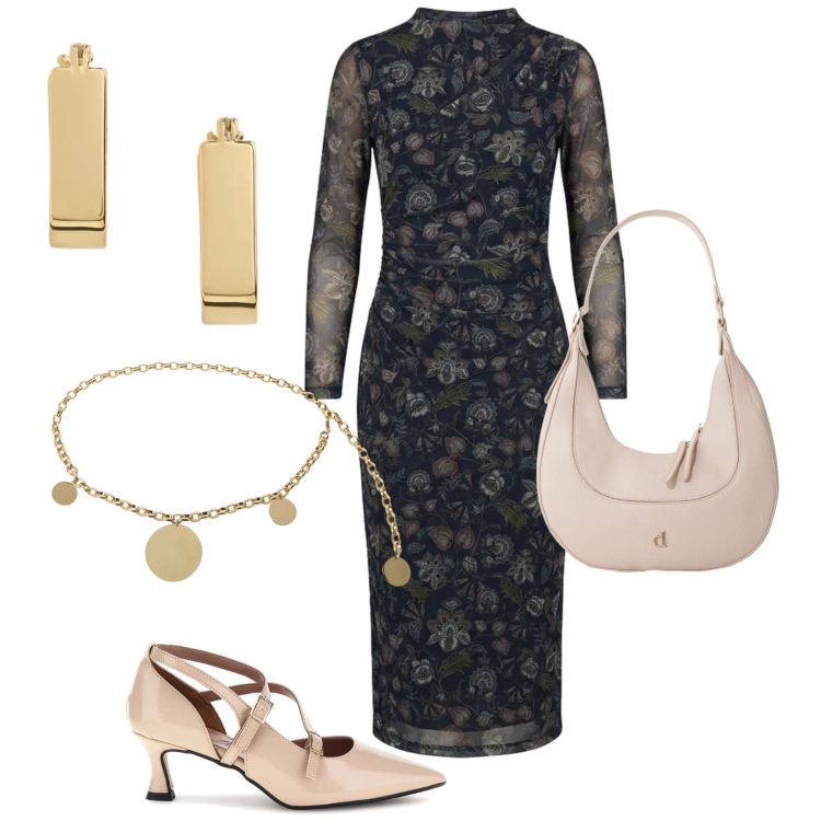 Outfit donna - Total look #2466681. Stile Vintage retrò per Cerimonia. Abbinamento con borse a tracolla, cinture, vestiti midi/longuette, orecchini, décolleté.