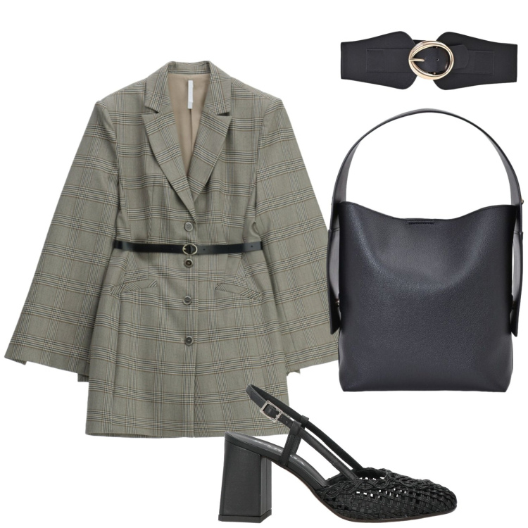 Outfit donna - Fashion grey. Stile Glamour per Tutti i giorni. Abbinamento con décolleté, vestiti corti, borse a spalla, cinture.