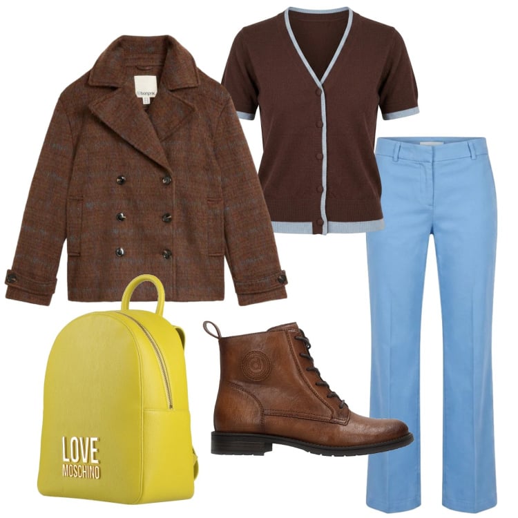 Outfit donna - Viaggio in treno. Stile Urban per Tutti i giorni. Abbinamento con zaini, caban, pantaloni, cardigans, anfibi.